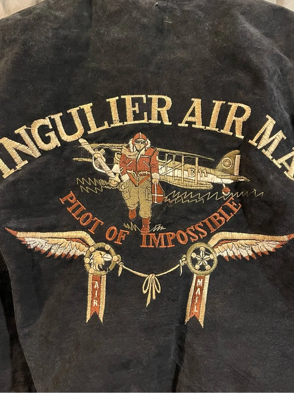 Singulier Air Mail All Over The World Rare Vintage Sz. Large Leather Jacket